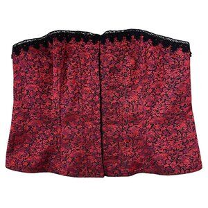 ⭐ Cacique Size 40 Black Red Embroidered Lace Trim Satin Corset